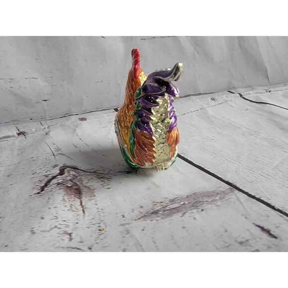 Rooster Enamel Rhinestone Crystal Hinged Trinket Box - Picture 5 of 10